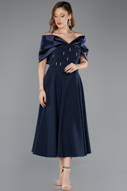 Abendkleid Midi Marineblau ABK2523