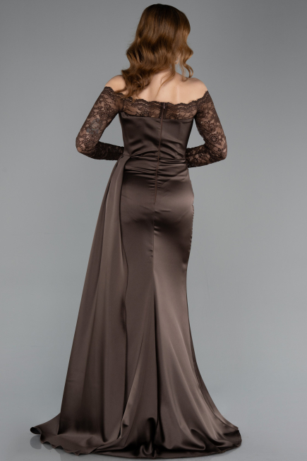 Abendkleid im Meerjungfrau-Stil Lang Satin Braun ABU5641