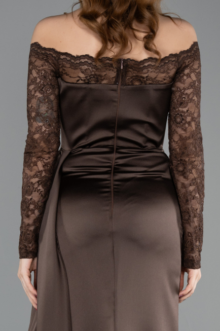 Abendkleid im Meerjungfrau-Stil Lang Satin Braun ABU5641