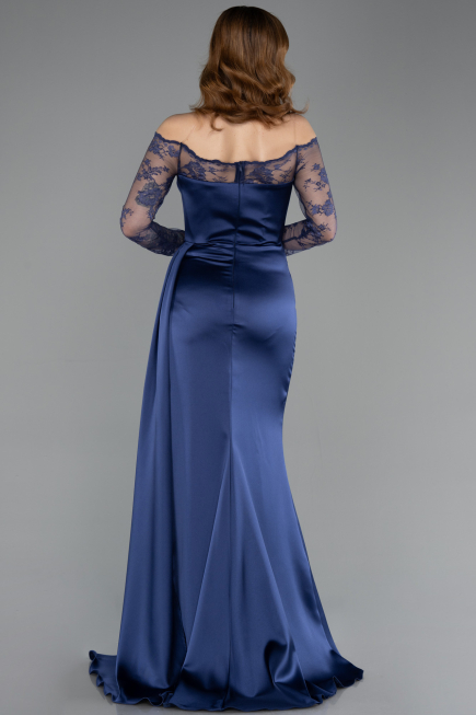 Abendkleid im Meerjungfrau-Stil Lang Satin Marineblau ABU5641