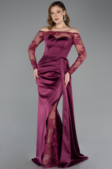 Abendkleid im Meerjungfrau-Stil Lang Satin Pflaume ABU5641