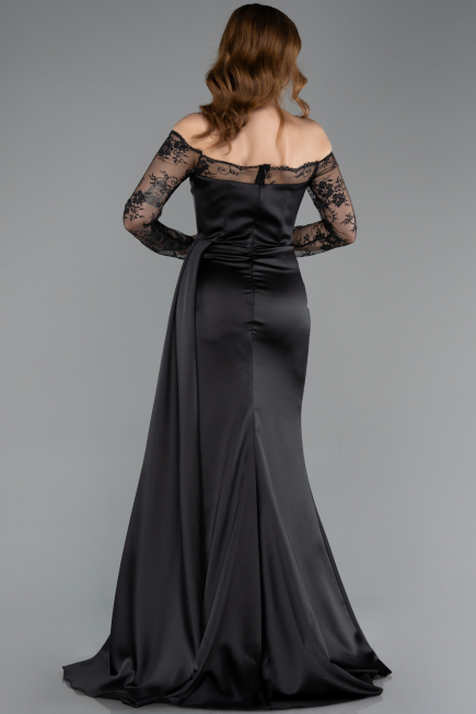 Abendkleid im Meerjungfrau-Stil Lang Satin Schwarz ABU5641
