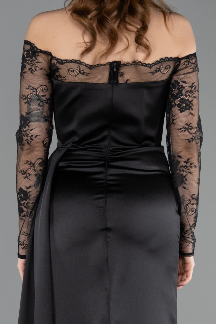 Abendkleid im Meerjungfrau-Stil Lang Satin Schwarz ABU5641