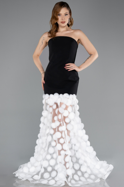 Abendkleid Lang Schwarz-Weiß ABU5635