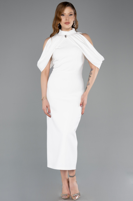 Abendkleid Midi Weiß ABK2517