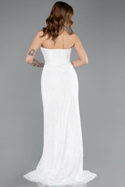 Standesamtkleid Lang Guipure Spitze Weiß ABU5642