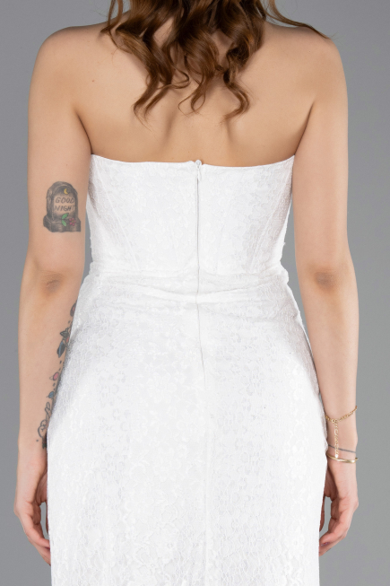 Standesamtkleid Lang Guipure Spitze Weiß ABU5642