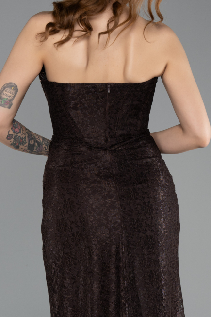 Standesamtkleid Lang Guipure Spitze Braun ABU5642