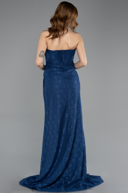 Standesamtkleid Lang Guipure Spitze Marineblau ABU5642
