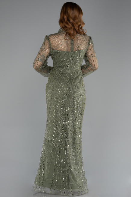 Abendkleid Lang Perlenbesetzt Khaki ABU5638