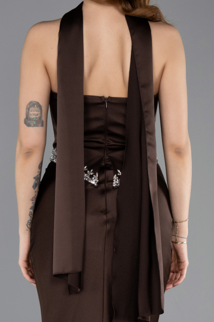 Abendkleid im Meerjungfrau-Stil Lang Satin Braun ABU5644