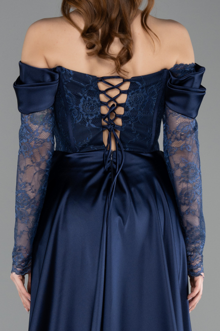 Abendkleid Lang Spitze Marineblau ABU5653
