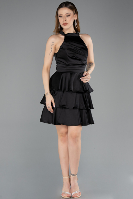 Partykleid Kurz Satin Schwarz ABK2528