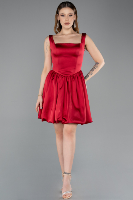 Abendkleid Kurz Satin Weinrot ABK2529