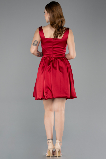 Abendkleid Kurz Satin Weinrot ABK2529