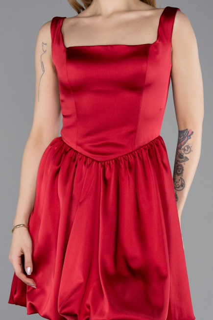 Abendkleid Kurz Satin Weinrot ABK2529