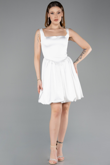 Abendkleid Kurz Satin Weiß ABK2529