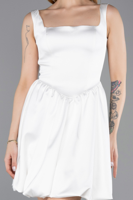 Abendkleid Kurz Satin Weiß ABK2529