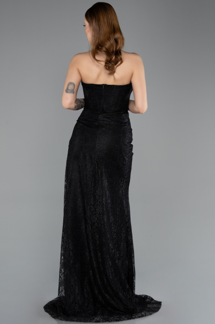 Standesamtkleid Lang Guipure Spitze Schwarz ABU5642