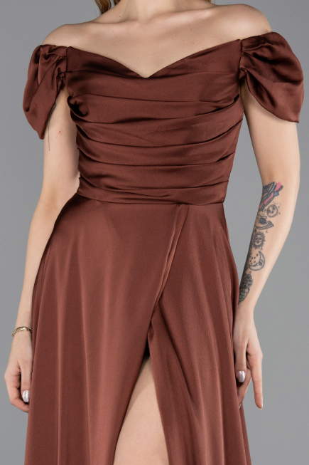 Braun Abschlusskleid Satin Lang ABU4508