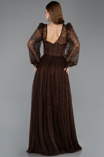 Braun Abendkleid Spitze Lang ABU5334