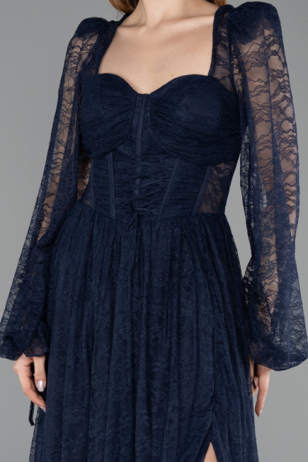 Marineblau Abendkleid Spitze Lang ABU5334