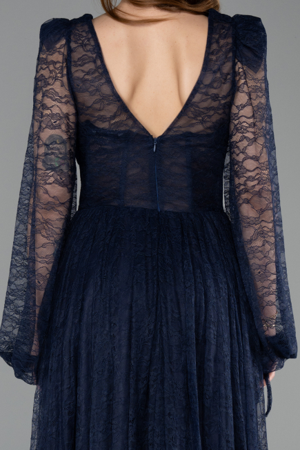 Marineblau Abendkleid Spitze Lang ABU5334