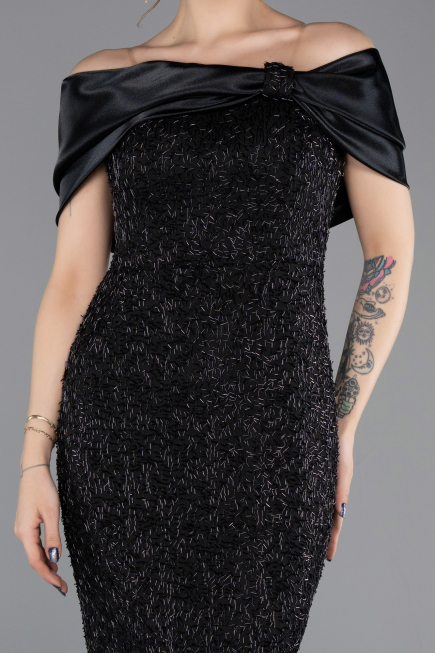 Partykleid Midi Perlenbesetzt Schwarz ABK2461