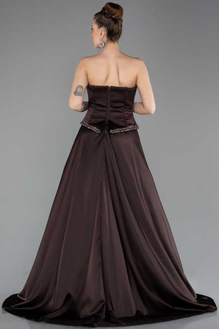 Abendkleid Lang Satin Braun ABU5684