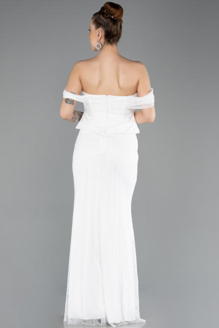 Abendkleid im Meerjungfrau-Stil Lang Spitze Weiß ABU5685