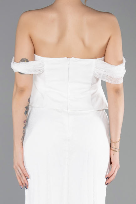 Abendkleid im Meerjungfrau-Stil Lang Spitze Weiß ABU5685