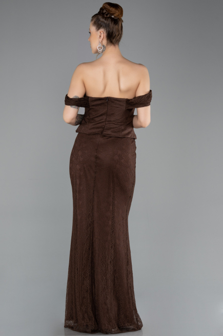 Abendkleid im Meerjungfrau-Stil Lang Spitze Braun ABU5685