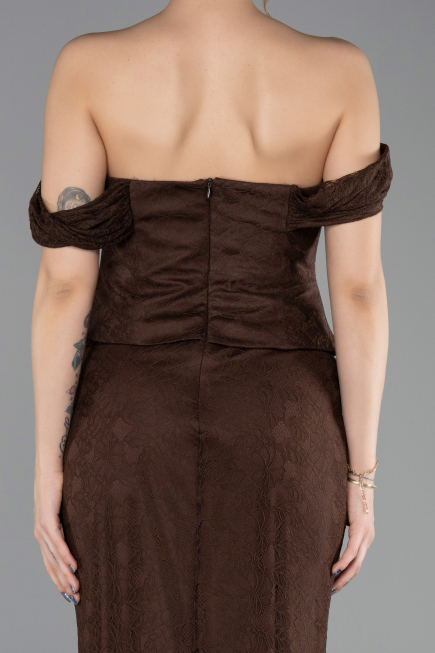 Abendkleid im Meerjungfrau-Stil Lang Spitze Braun ABU5685