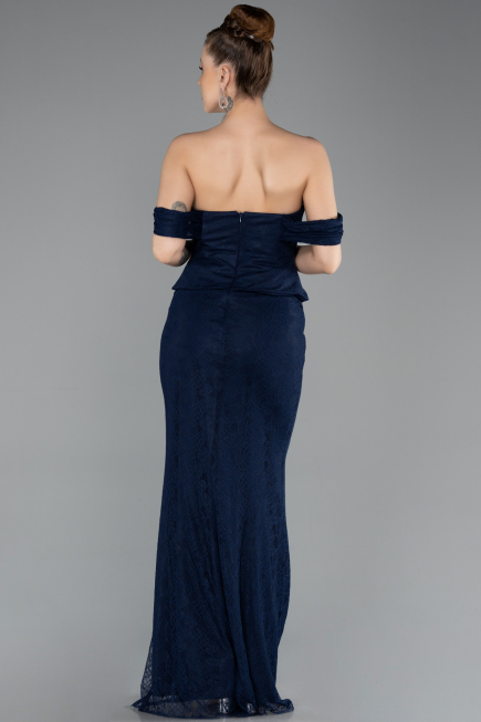 Abendkleid im Meerjungfrau-Stil Lang Spitze Marineblau ABU5685