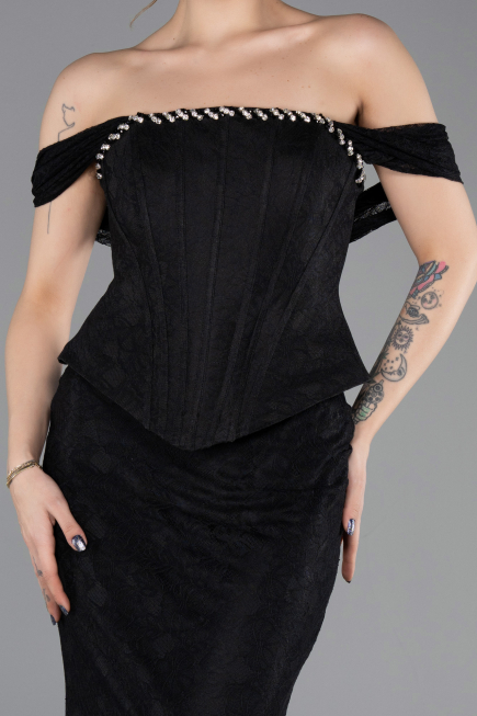 Abendkleid im Meerjungfrau-Stil Lang Spitze Schwarz ABU5685