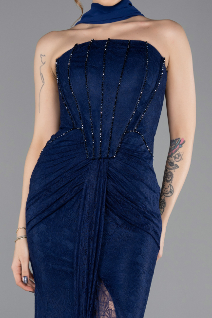 Abendkleid Lang Spitze Marineblau ABU5686
