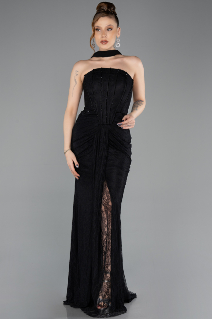 Abendkleid Lang Spitze Schwarz ABU5686