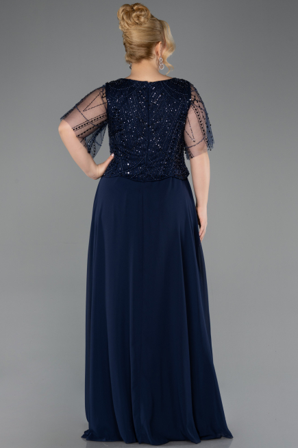 Kleider in Großen Größen Lang Chiffon Marineblau ABU5554
