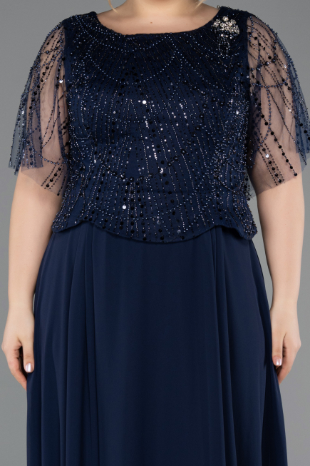 Kleider in Großen Größen Lang Chiffon Marineblau ABU5554