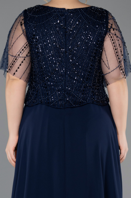 Kleider in Großen Größen Lang Chiffon Marineblau ABU5554