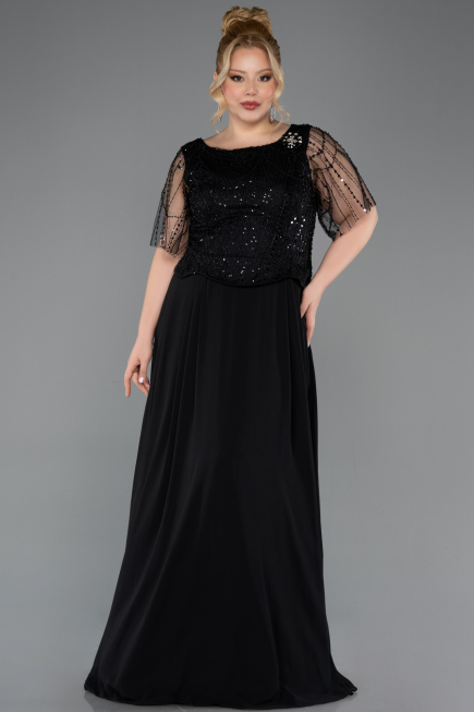 Kleider in Großen Größen Lang Chiffon Schwarz ABU5554