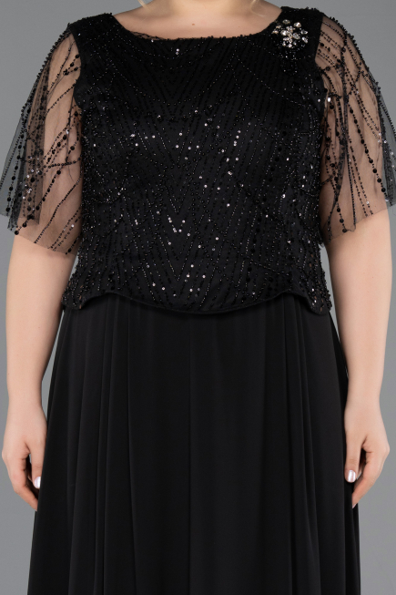 Kleider in Großen Größen Lang Chiffon Schwarz ABU5554