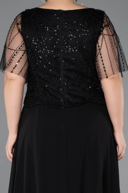 Kleider in Großen Größen Lang Chiffon Schwarz ABU5554