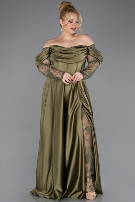 Kleider in Großen Größen Lang Satin Khaki ABU5261