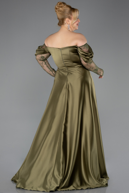 Kleider in Großen Größen Lang Satin Khaki ABU5261