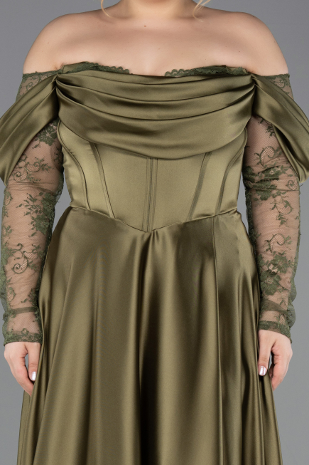 Kleider in Großen Größen Lang Satin Khaki ABU5261