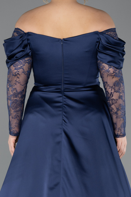 Kleider in Großen Größen Lang Satin Marineblau ABU5261