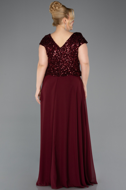 Abendgarderobe in Großen Größen Lang Chiffon Weinrot ABU5651