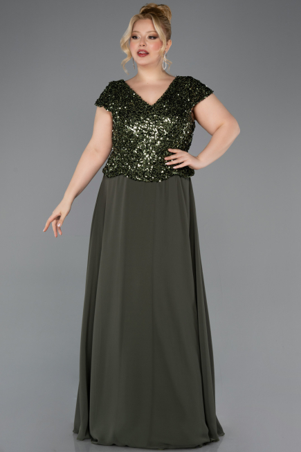 Abendgarderobe in Großen Größen Lang Chiffon Khaki ABU5651