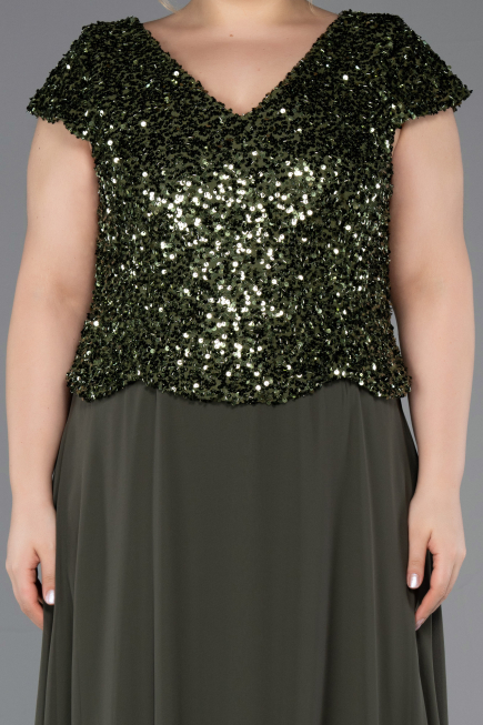 Abendgarderobe in Großen Größen Lang Chiffon Khaki ABU5651